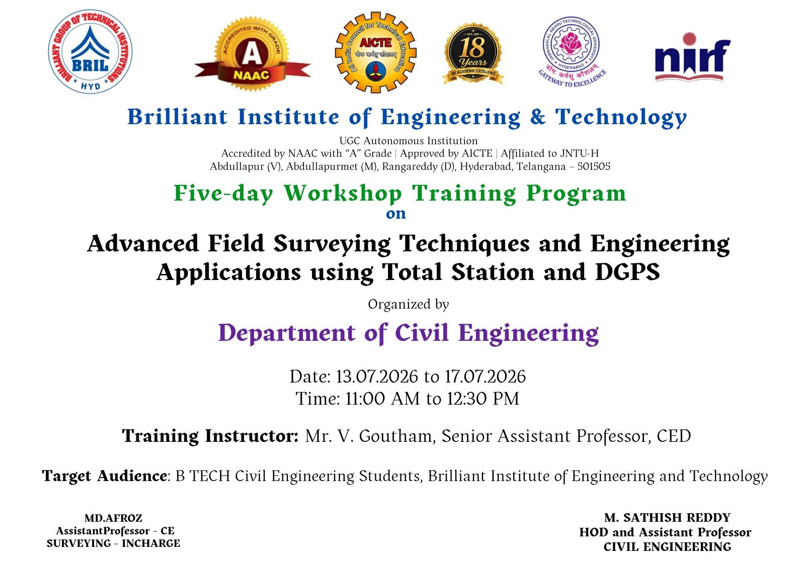 FIVE DAYS WORKSHOP CIVIL DEPT -  12.07.2026